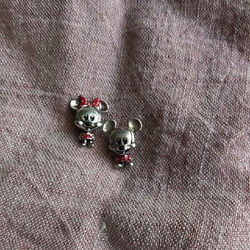 Silver Minnie & Mickey Charm Pair with Red Accents